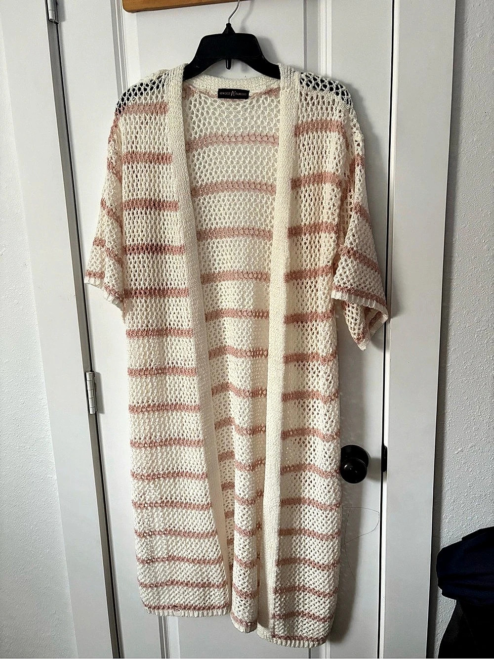 Almost Famous Striped Open-Front Cardigan in Cream & Pink Like New